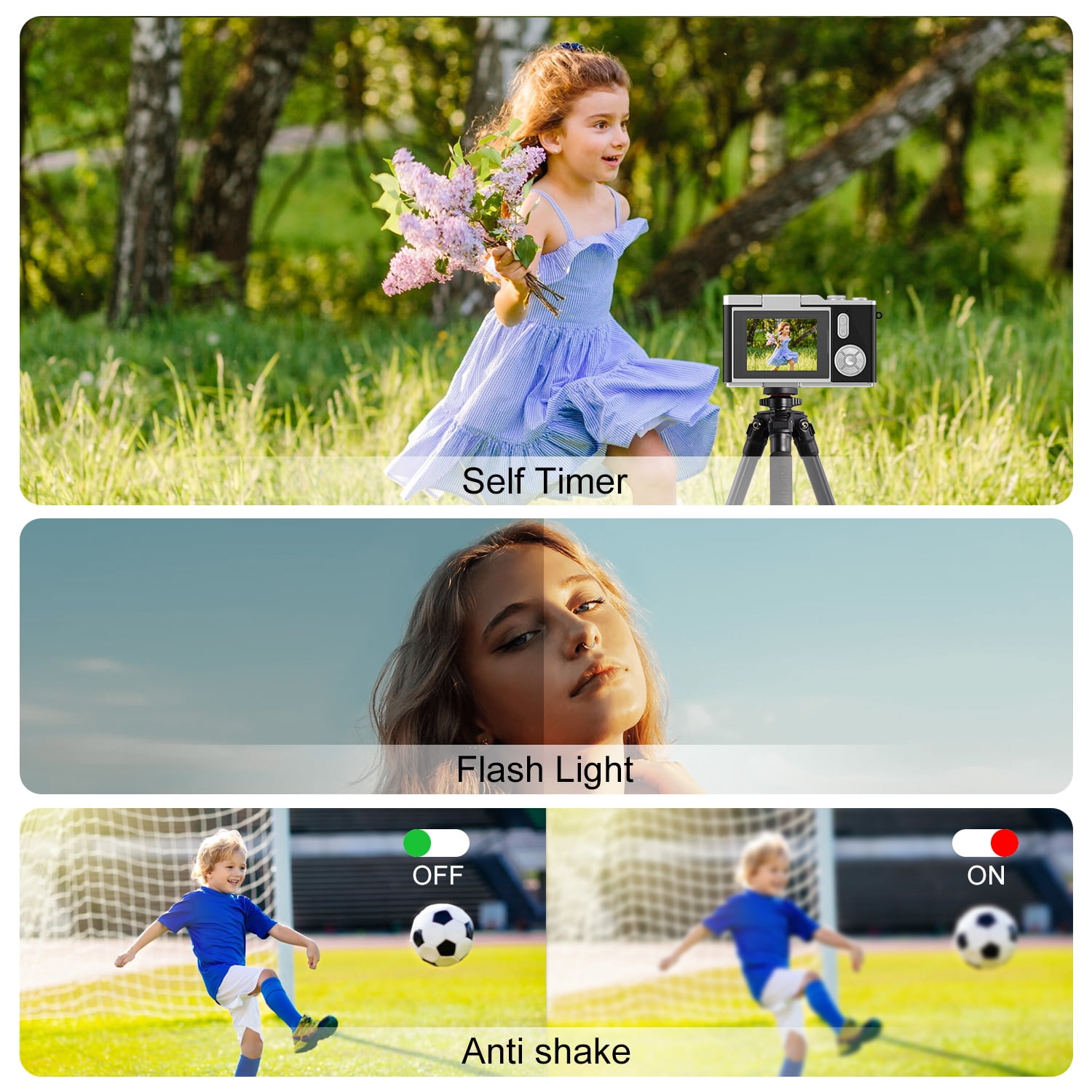 AndHot Digital Camera Kids Camera FHD 1080P 48MP Vlogging Camera with 180°Flip Screen 16X Zoom,Portable Digital Video Cameras Travel Compact Camera Autofocus with 32GB Card for Home or Travel(Black)