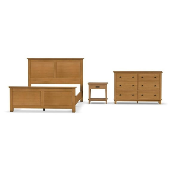 Pemberly Row Contemporary 3-Piece Wood Queen Bedroom Sets in Brown