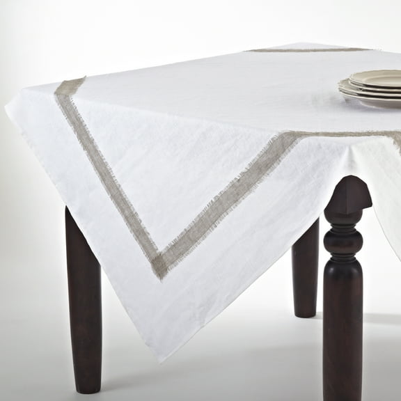 Fennco Styles Martinique Beige Crisp Tablecloth, Square (40"x40" Tablecloth)