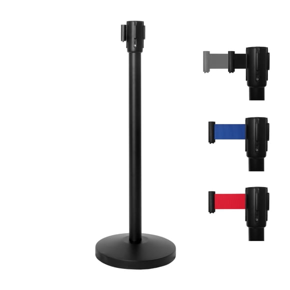 Retractable Belt Stanchion; Crowd Control Line-Up Queue; Matte Black; Black Belt