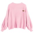 thumbnail image 1 of ZAFUL Women Casual Loose Badge Patched Oversized Pullover Sweater Pink One Size, 1 of 5