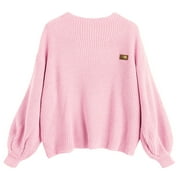ZAFUL Women Casual Loose Badge Patched Oversized Pullover Sweater Pink One Size