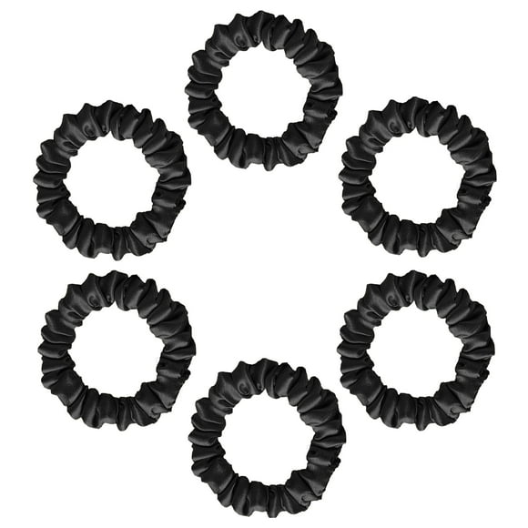 Silvr Bear Luxury Satin Skinny Scrunchies, 6 Count - Black Skinny, Hair Ties for Women, Girls and Men, Softer than Silk Scrunchies, Hair Accessories for All Hair Types