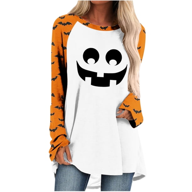 Blusa suelta informal de manga larga con cuello redondo para mujer, camisas con estampado de Halloween Fridja fjkfkj2327