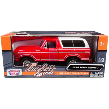 1978 Ford Bronco Custom Red and White "Timeless Legends" Series 1/24 Diecast Model Car by Motormax