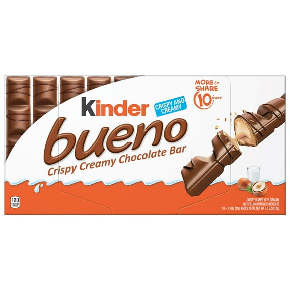 Kinder Bueno Milk Chocolate Bars with Hazelnut Cream, 10 Bars, Chocolate Candy Bars for Game Day, Football Party Supplies, Snacks for Adults, 10 Per Pack