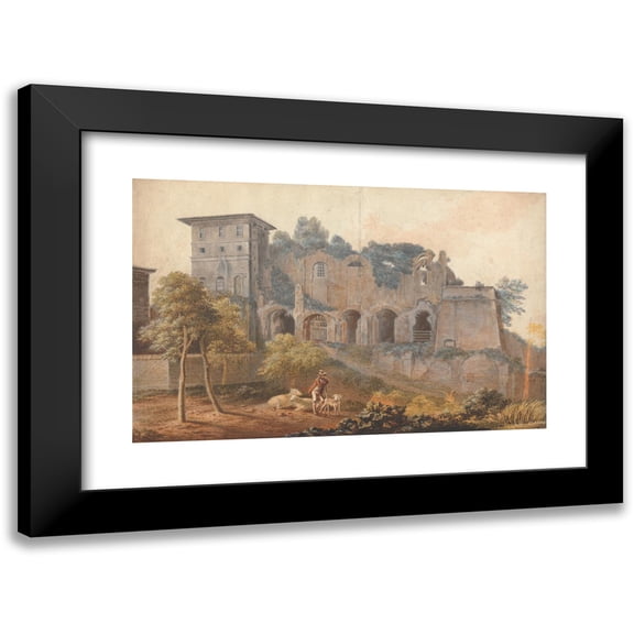 John Warwick Smith 14x11 Black Modern Framed Museum Art Print Titled - In the Camp Vaccinio at Rome (ca. 1777)