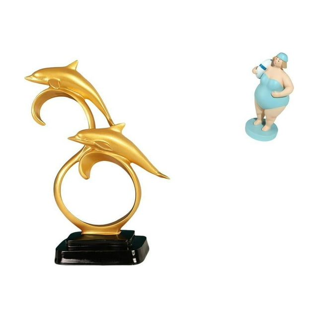 Figura De Delfín Realista Moderna Y Estatua De Mujer Playera De Resina Para Decoración De Escritorio Del Hogar, Entrada, Oficina, Chimenea, Mesa, Estantería, Sala De Estar.