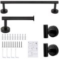 thumbnail image 3 of Ensemble de Quincaillerie de Salle de Bain 4 Pcs, Ensemble d'Accessoires de Salle de Bain Noir Mat, Porte-Serviettes de Salle de Bain en Acier Inoxydable SUS304 Monté au Mur Incluant Barre pour Serviette à Main de 16 Pouces, Porte-Papier Hygiénique et 2 Crochets pour Peignoir, 3 of 6