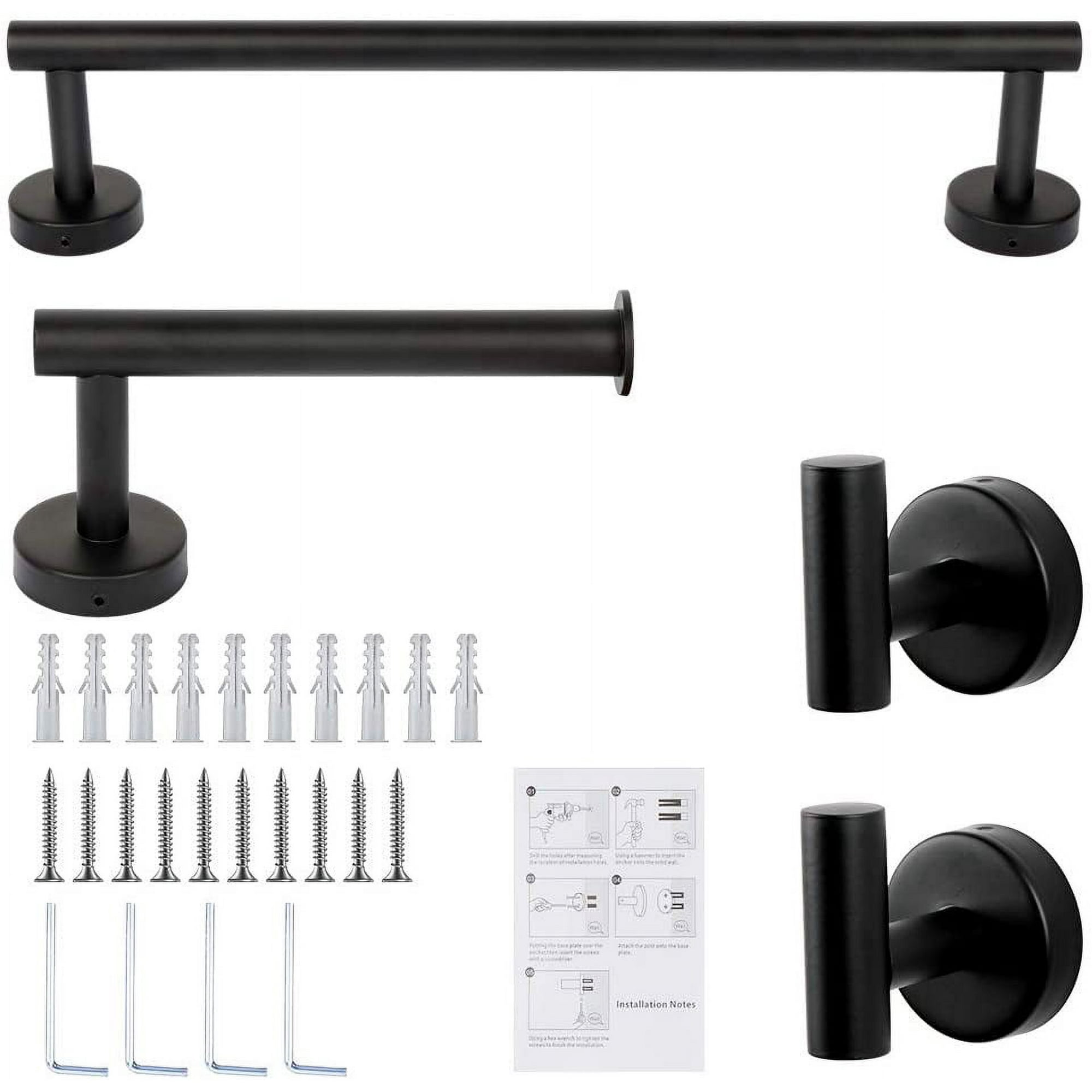4PCS Bathroom Hardware Set Matte Black Bathroom Accessories Set SUS304 Stainless Steel Bathroom Towel Rack Wall Mounted Include 16 Hand Towel Bar Toilet Paper Holder and 2 Robe Hooks Walmart