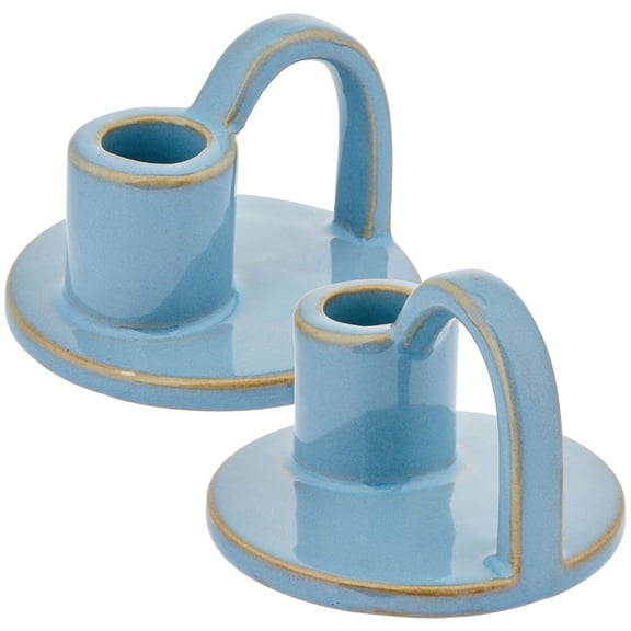 Aria Home Elise 4" Robin's Egg Ceramic Taper Candle Holders Set of 2 Decor, Light Blue