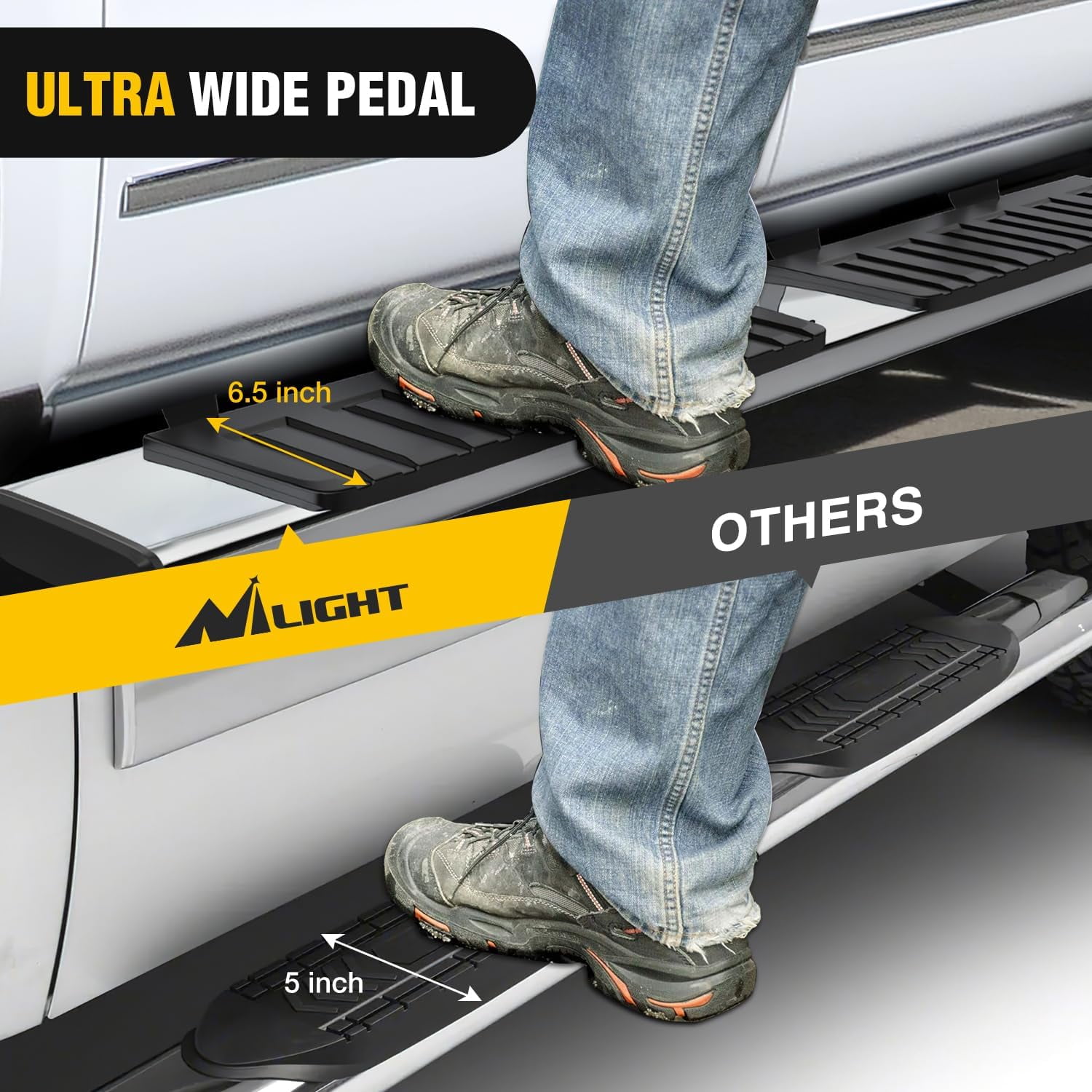 Nilight Running Boards for 2007-2018 Chevy Silverado/GMC Sierra 1500 Double Extended Cab 2007-2019 Chevy Silverado/GMC Sierra 2500HD 3500HD 6 Inch Stainless Steel Side Step Nerf Bars