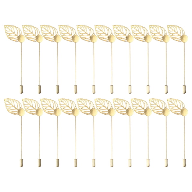 Uxcell 20 Pack Alfiler de Solapa de Bandeja en Forma de Hoja, Alfileres de Corsage de Bricolaje en Tono Dorado