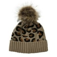 thumbnail image 3 of Dyfzdhu Women Leopard Stitching Outdoor Plush Hats Crochet Knit Button Beanie Cap Khaki, 3 of 3