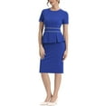 thumbnail image 2 of Allegra K Women’s Crew Neck Peplum Contrast Trim Short Sleeve Wear-to-Work Bodycon Sheath Dress, 2 of 5