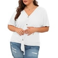 thumbnail image 4 of Cueply Womens Plus Size Tops Short Sleeve V Neck Waffle Knit Tunic Blouse Tie Front Button up T Shirts, 4 of 8