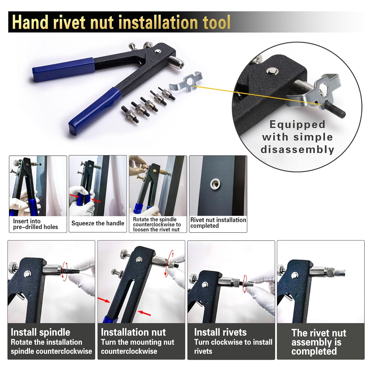 Imperial Rivet Nut Tool Kit 430pcs, SAE Rivet Nut Combination （5/16-18、1/4-20、10-24、8-32、6-32）, Suitable for Automotive, Marine and Industrial Applications(SAE Carbon Steel 430PCS)