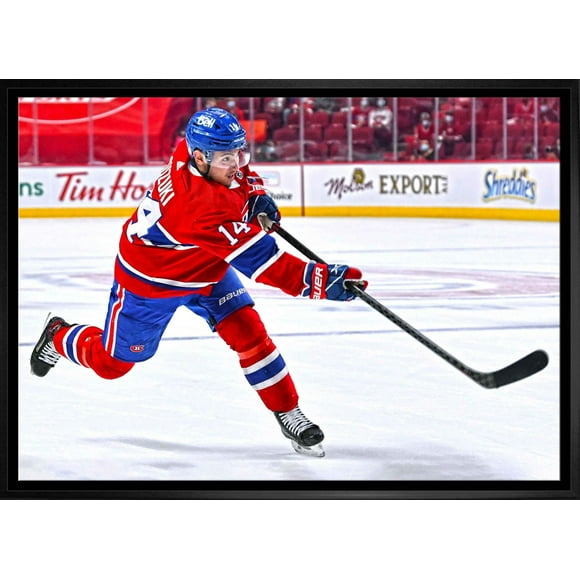 Frameworth Nick Suzuki 20x29 Framed Canvas Canadiens Red Shooting