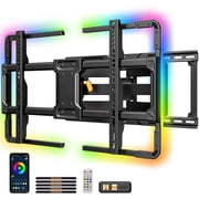MountFTV Full Motion TV Wall Mount with Music-Sync RGB Light for 42-90" TVs up to 150 lbs, Fits 24″/16″ /12″ Wood Studs, Max 600x400mm, TV Wall Mount Bracket with Dual Articulating Arms, Swivel, Tilt