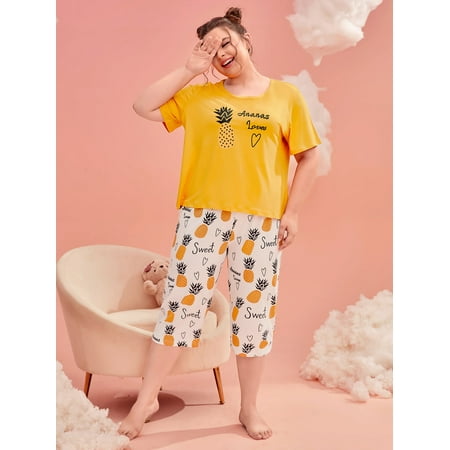 

Women s Plus Pineapple Print Tee Pants Pajama Set 4XL(20) Multicolor Cute F22001D