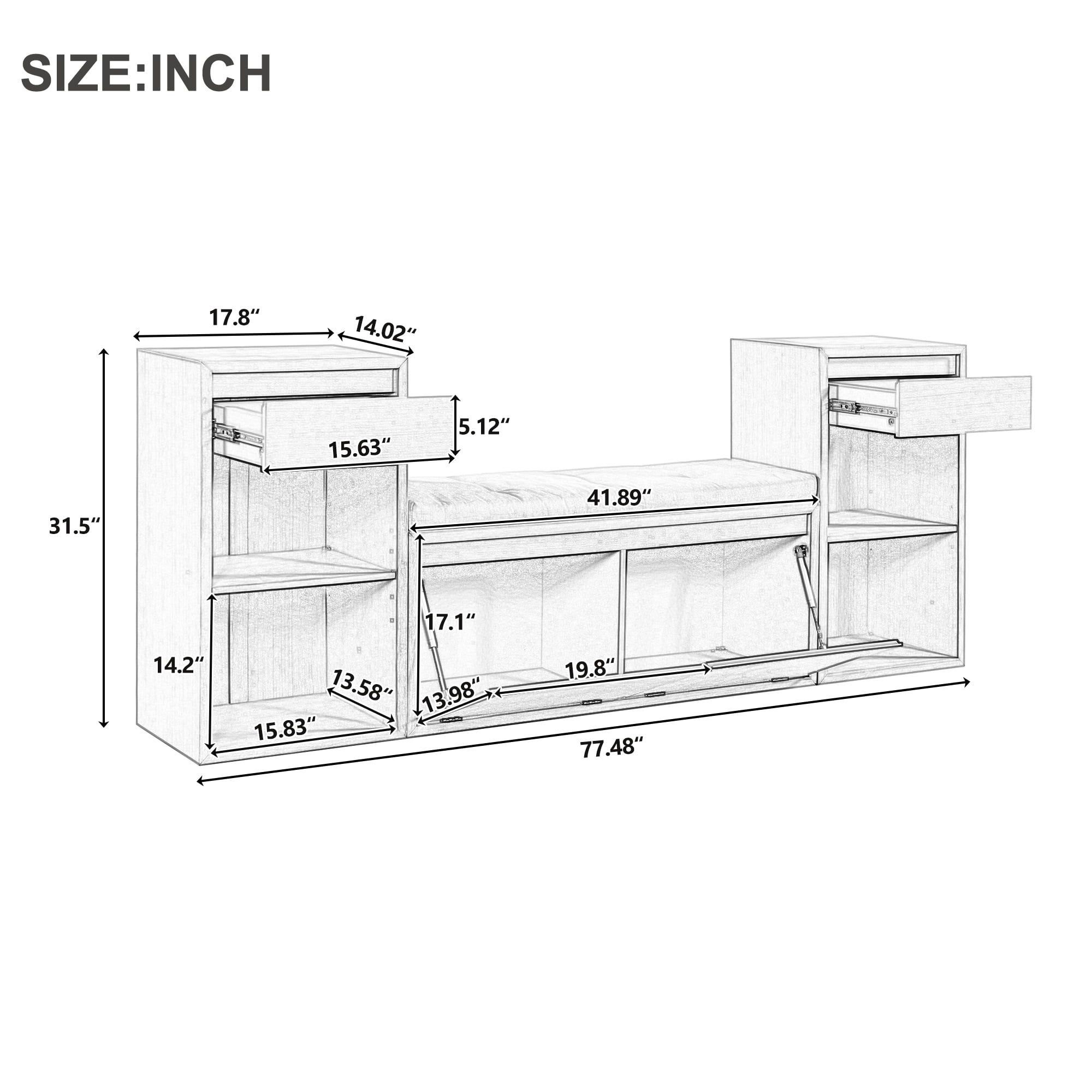 Aukfa 3pcs Storage Shoe Bench Set with Cushioned Seat, Entryway Organizer with Open Shelves & Cubbies,White
