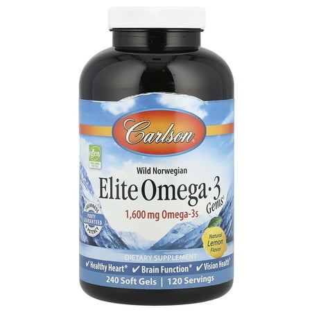 Carlson Labs Elite Omega-3 Fish Oil Gems Softgels, 1250 Mg, 240 Ct