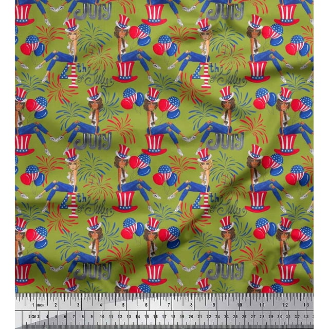 Soimoi Polyester Crepe Fabric Women,Balloon & Firecrackers Party Printed Fabric 1 Yard 52 Inch Wide