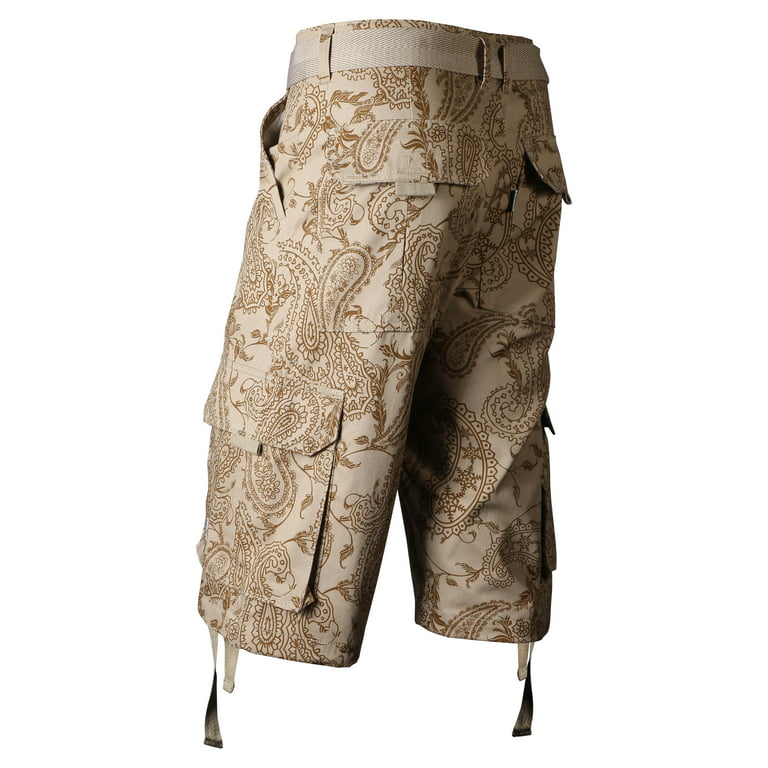 Ma Croix Mens Paisley Cargo Shorts Heavyweight Big and Tall Multi Pocket  Outdoor Twill Shorts with Belt 