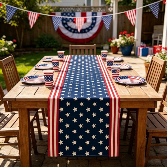 FEOLGEHLY 4th of July Decorations, Independence Day Home Decor, 4th Of July Table Runner Patriotic Red White Blue Star Table Runner Independence Day Holiday Kitchen Dining Table Decor