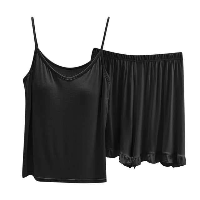 toraway Pyjamas en Soie pour Femmes Ensemble de Pyjamas d'Été pour Femmes 2 Pcs Pyjamas Décontractés Ensemble Doux TTG