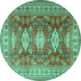 thumbnail image 1 of Ahgly Company Indoor Round Persian Turquoise Blue Traditional Area Rugs, 4' Round, 1 of 4