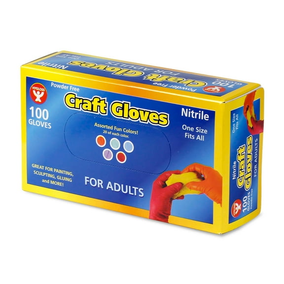Hygloss Colored Nitrile (Latex-Free) Craft Gloves, Adult Size, Pack of 100