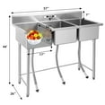thumbnail image 2 of Stainless Steel Sink, 57x26x44inch, Three Bowl Compartment, Hot & Cold Hoses, Kitchen Utility Sink for Garage, Restaurant, Indoor Outdoor, 2 of 9