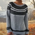 thumbnail image 2 of sususu Womens Fall Vintage Fair Isle Sweater Ethnic Argyle Sweaters Long Sleeve Crewneck Colorful Loose Pullover Jumper Top,A01-Grey,M, 2 of 5