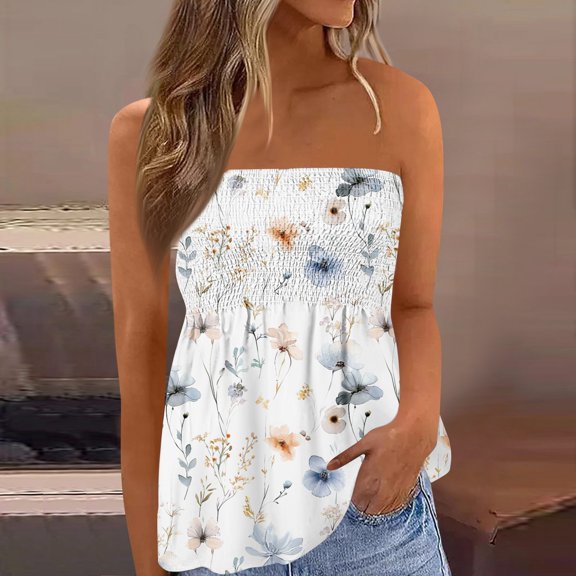 Women's Summer Tube Tops Casual Strapless Tops Loose Sleeveless Going Out Bandeau Tank Shirts
