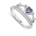 thumbnail image 4 of CHOOSE YOUR COLOR Simulated Amethyst Heart Crown Queen Ring .925 Solid Sterling Silver Band Purple CZ Female Size 9, 4 of 4