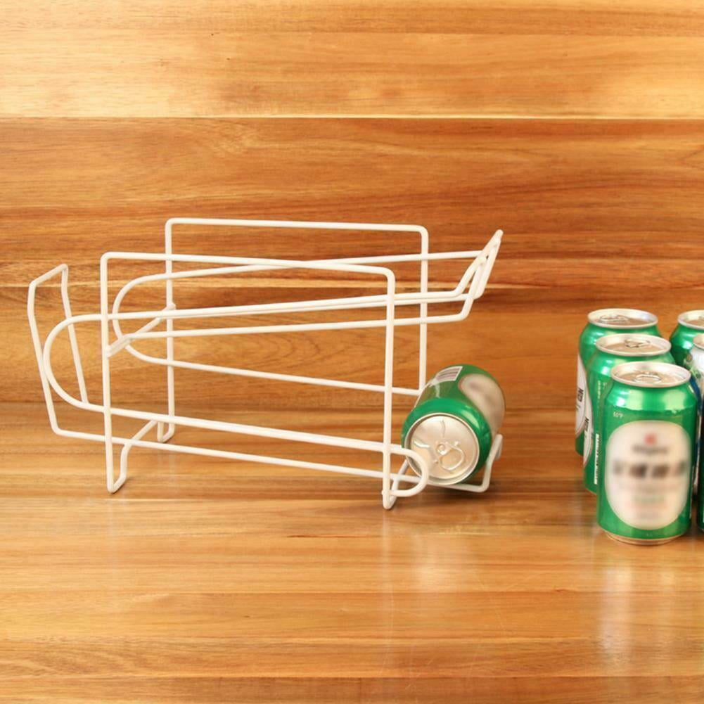 LNKOO Fridge Storage Rack, Double-Layer Can Soda Storage Rack Shelf Fridge Organizer Kitchen Drink Holder Rolling Design, Can Organizer White