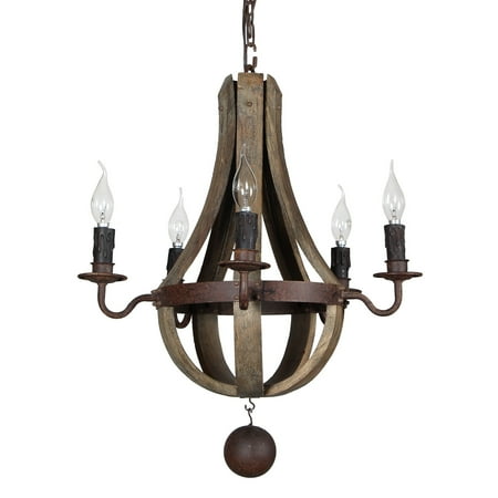 Outdoor Wine Barrel Chandelier Halen Elton Home 5-light vintage rustic wine barrel farmerhouse reclamed wood Chandelier pendant ()