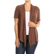Angle View: MOA Collection Women's Casual Open Front Short Sleeve Cardigan Made in USA