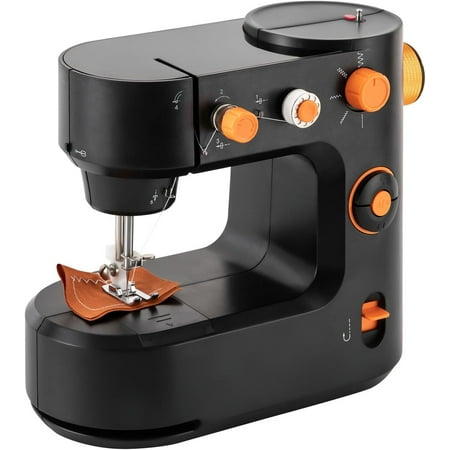 Leather sewing machine, sewing machine for beginners, leather stitching machine kids sewing machine with LED light & five types stitching sewing machines portable for kids 8.85in-black