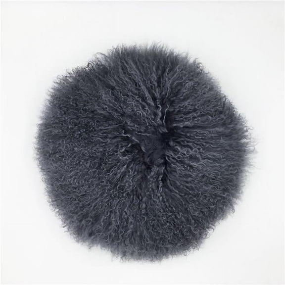 MDR Trading Inc. HU-MUDM16JYGYOP Gray Round Mongolian Lamb Fur With 100% Polyester Insert Pillow