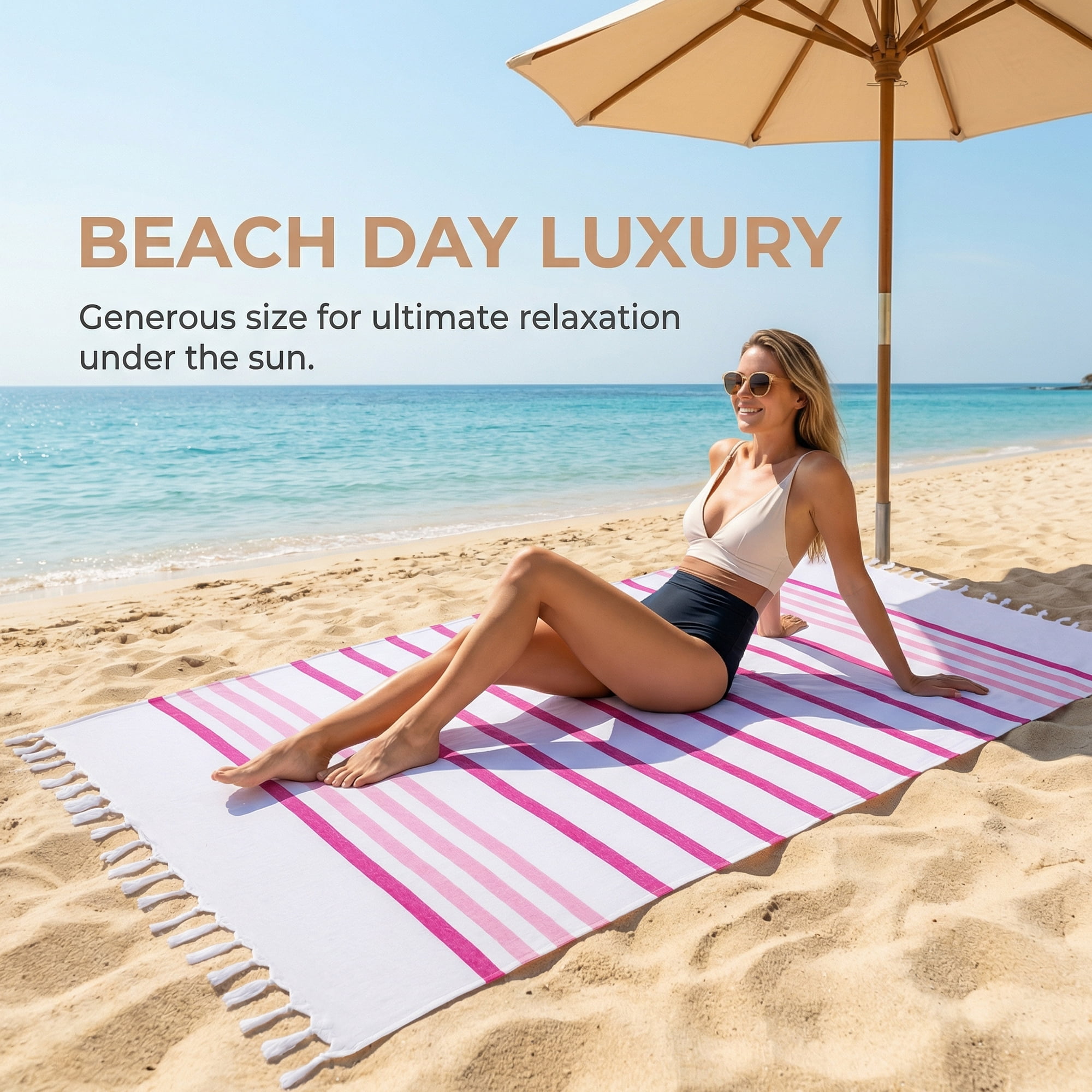 Unique Bargains 2 Pack Turkish Durable Beach Towel Pink/Red 71"x40"/71"x35"