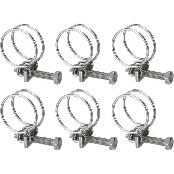 YQHWQ 6pcs Double Wire Hose Clamps Pump Hose 29mm Adjustable Stainless Steel Wire Hose Clamps Double Wire Hose Clamps M6 Bolts