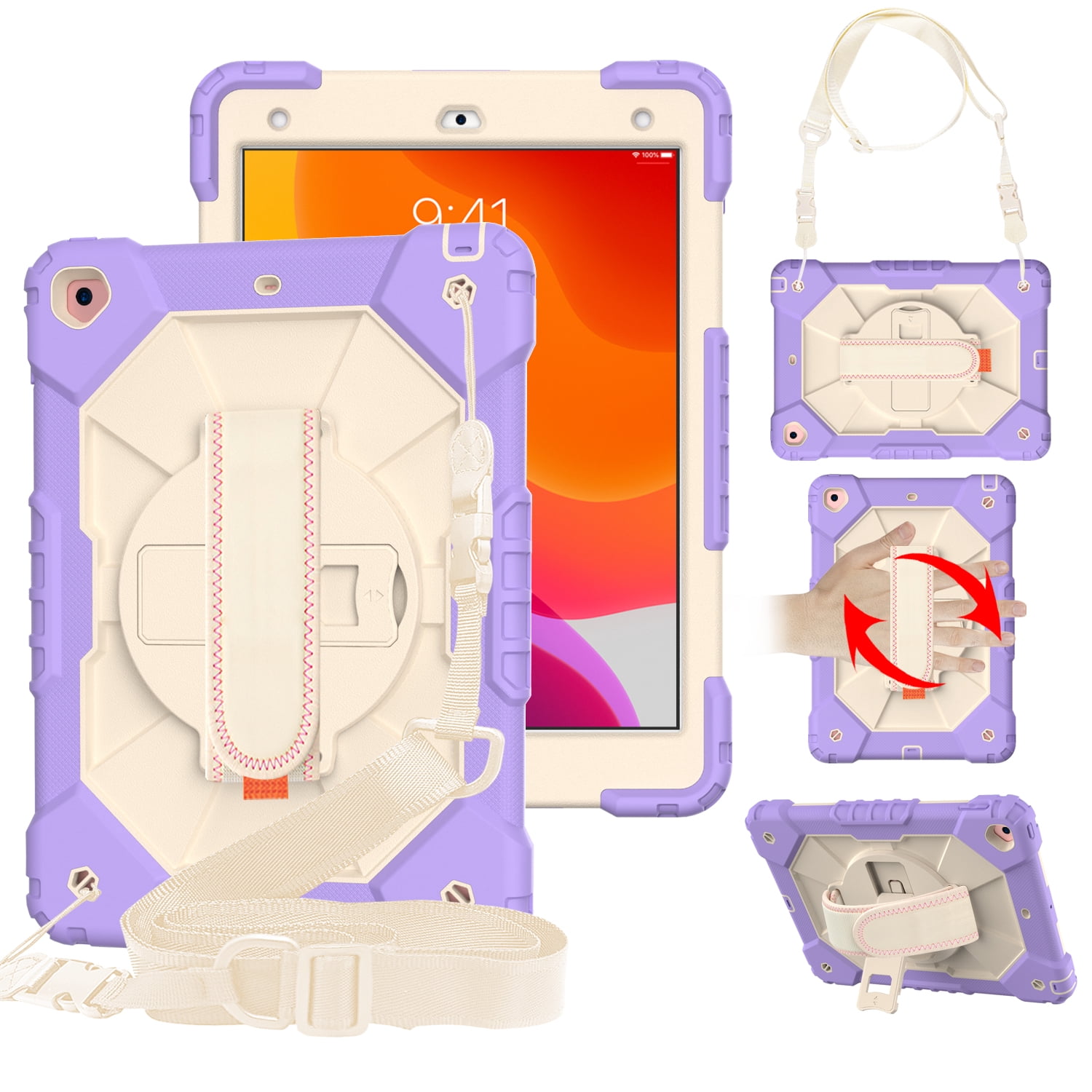 Case for iPad 9.7-inch 2018/2017, iPad Air 2 Case, iPad Pro 9.7 Cover, Kids Shockproof Rugged Hybrid 360 Rotating Stand Cover with Hand Shoulder Strap/Pencil Holder