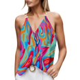 thumbnail image 1 of Gibobby Chaleco estampado con cuello en V para mujer con blusa sin mangas de verano con hebilla de metal(Verde de menta,XG), 1 of 5
