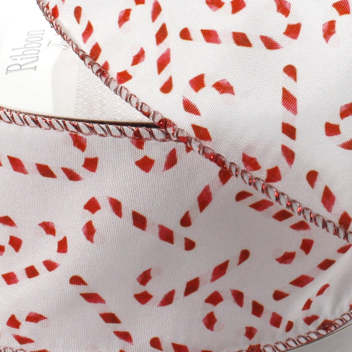 Ribbon Traditions Candy Canes on White Wired Ribbon 2 1/2" by 25 Yards