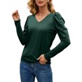 thumbnail image 4 of Womens Shirt V Neck Casual Tshirts Puff Sleeve Tops for Women Solid Color Casual Tunic Tops Blouses, 4 of 5