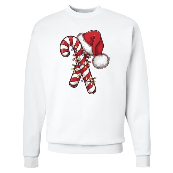 Inktastic Red and White Candy Cane Santa Christmas Funny Xmas Lights Adult Sweatshirt