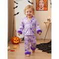 thumbnail image 3 of RUINIXCW Toddler Baby Girl Boy Halloween Silk Satin Pajama Set Little Girls PJS Fall Winter Sleepwear Striped Button Down Long Sleeve Shirt Pants Set, 3 of 10