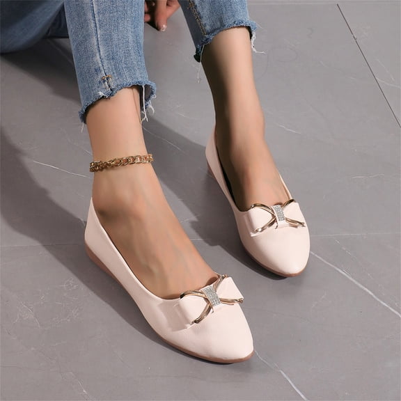 YOUYEDIAN Flat Shoes for Women Spring Summer Dressy Loafers Slip on Non Slip Trendy Walking Shoes Business Closed Toe Orthopedic Shoes (Beige)